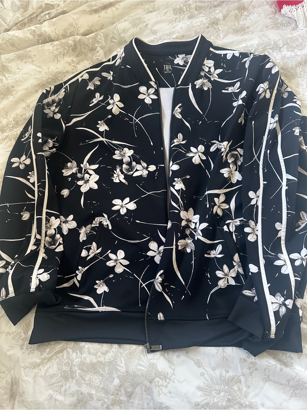 Golf Floral Bomber Jacket - Black/White